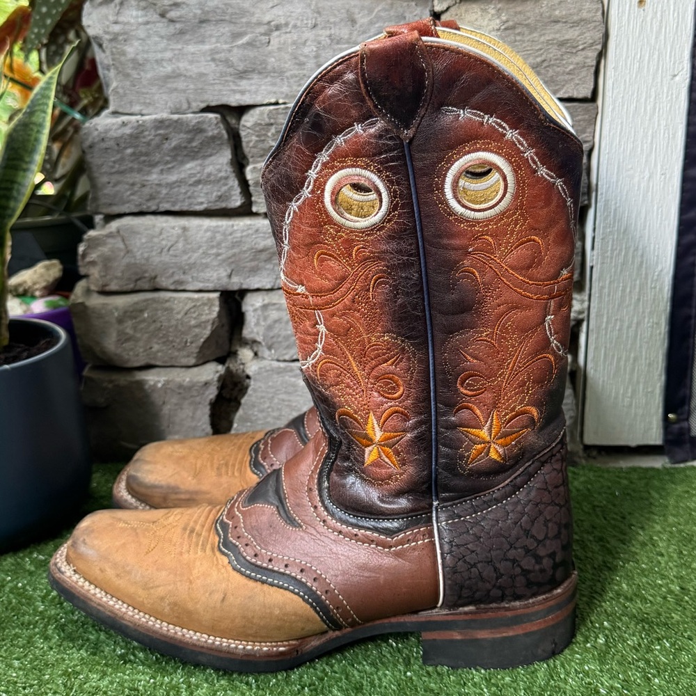 Besserro Brown Leather Square Toe Rodeo Mens Cowboy Boots